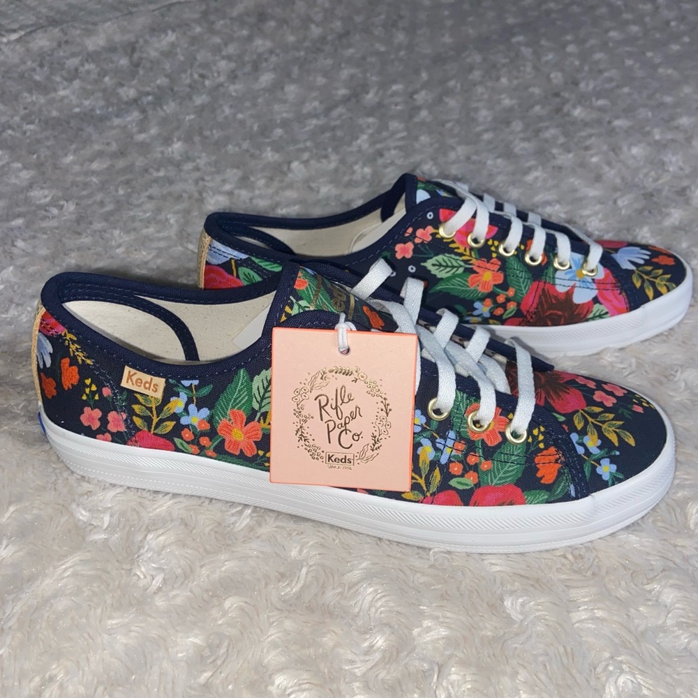 NEW Rifle Paper Co x Keds Kick Start Wild Rose Canvas Sneakers Navy Floral 7.5 - Picture 5 of 13
